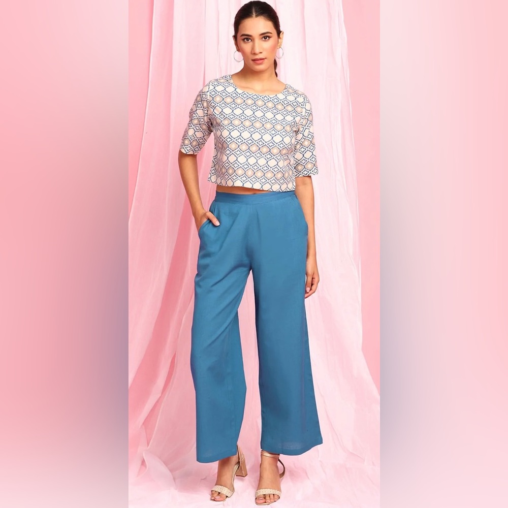Cream Cotton Flex Top With Palazzo